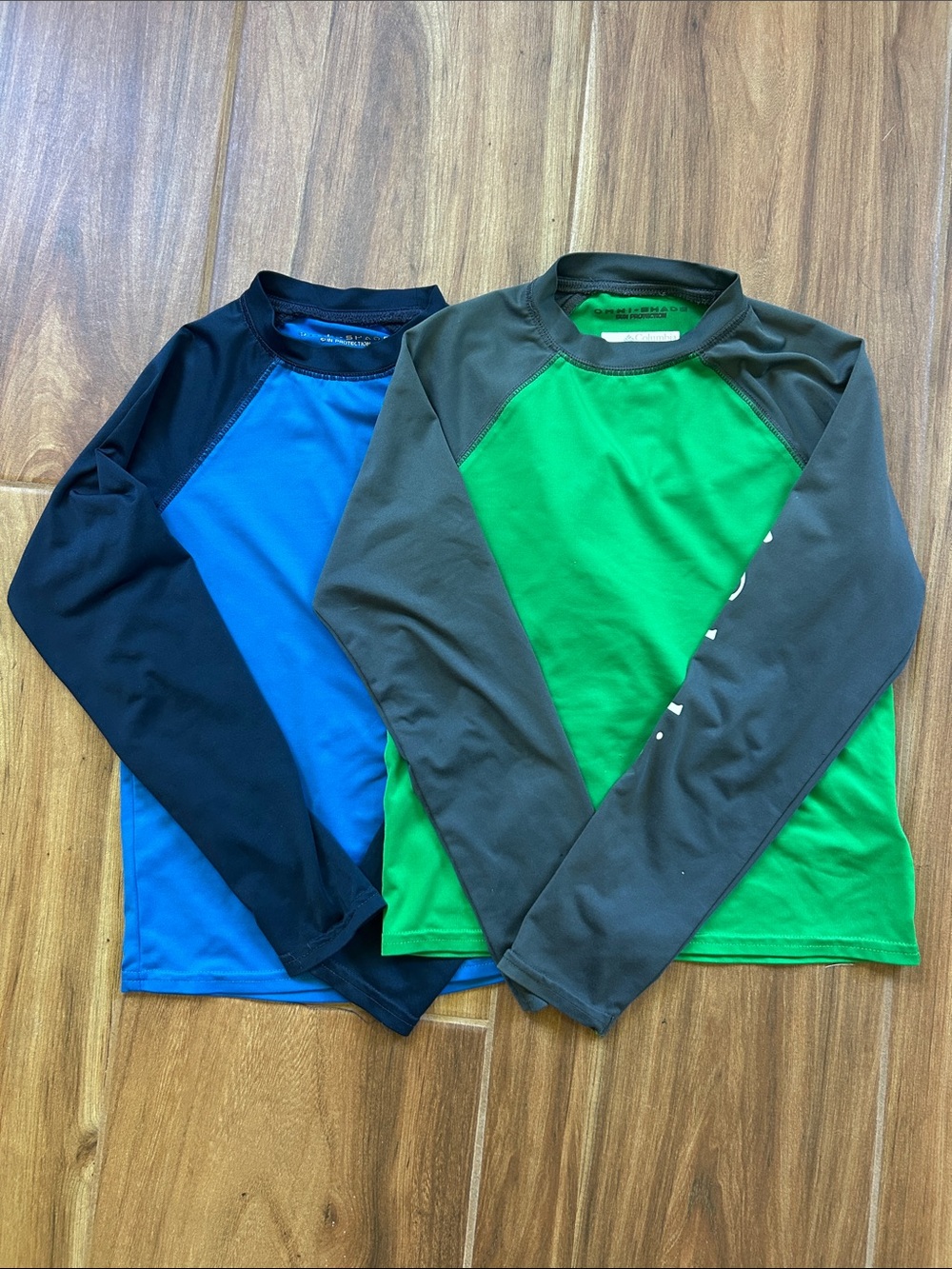 Columbia Boys XS Omni-Shade UPF Sun Shirts | Lot of 2 | Blue Green Long Sleeve